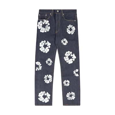 Denim Tears Wreath Print Mid-Rise Zipper Jeans Unisex Black Blue DT501-000-30