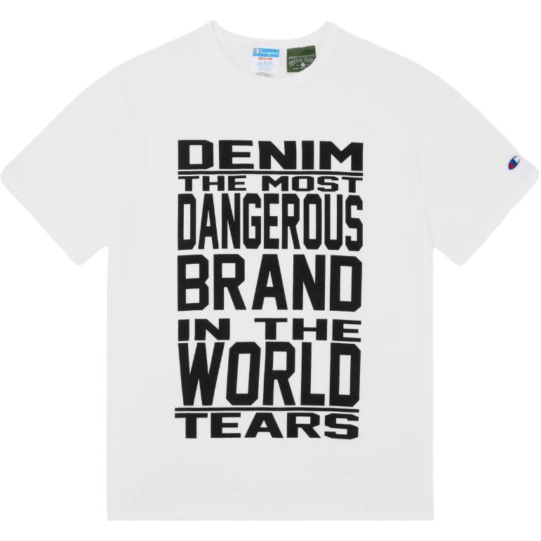 Denim Tears x Champion SS24 Slogan Print Embroidered White Unisex T-Shirt. FW24-TSS-004