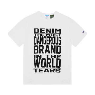 Denim Tears Champion SS24 Slogan Print Embroidered White Unisex T-Shirt. FW24-TSS-004