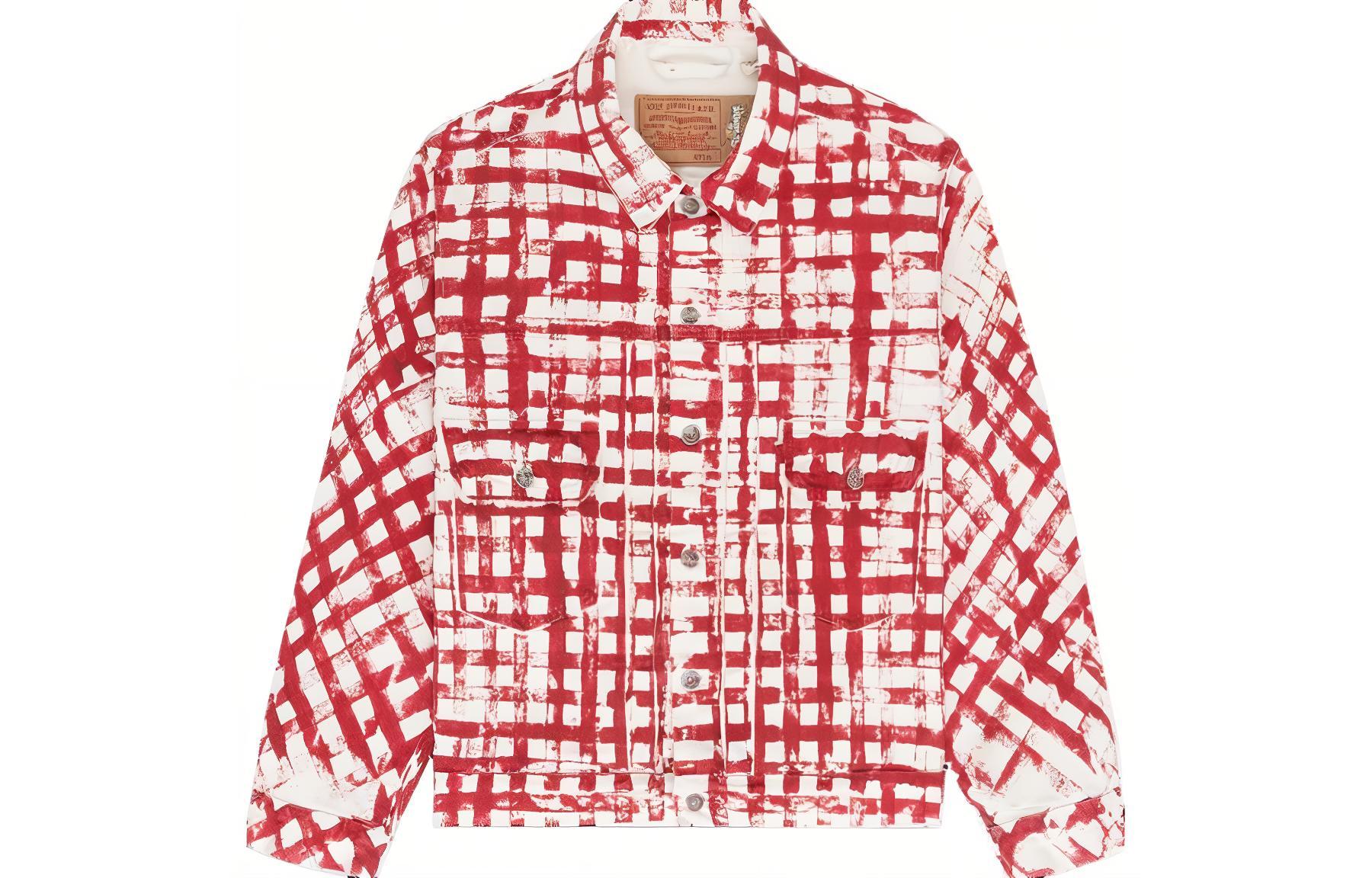 Denim Tears x Levi's SS24 Kiss My Grits Plaid Crinkle Long Sleeve Jacket Red 802-300-96