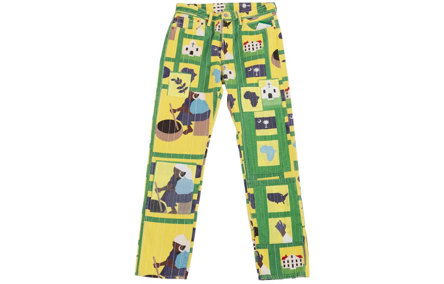 Denim Tears x Levis FW22 Western Patchwork Vintage Geometric Striped Jeans Green A15920005