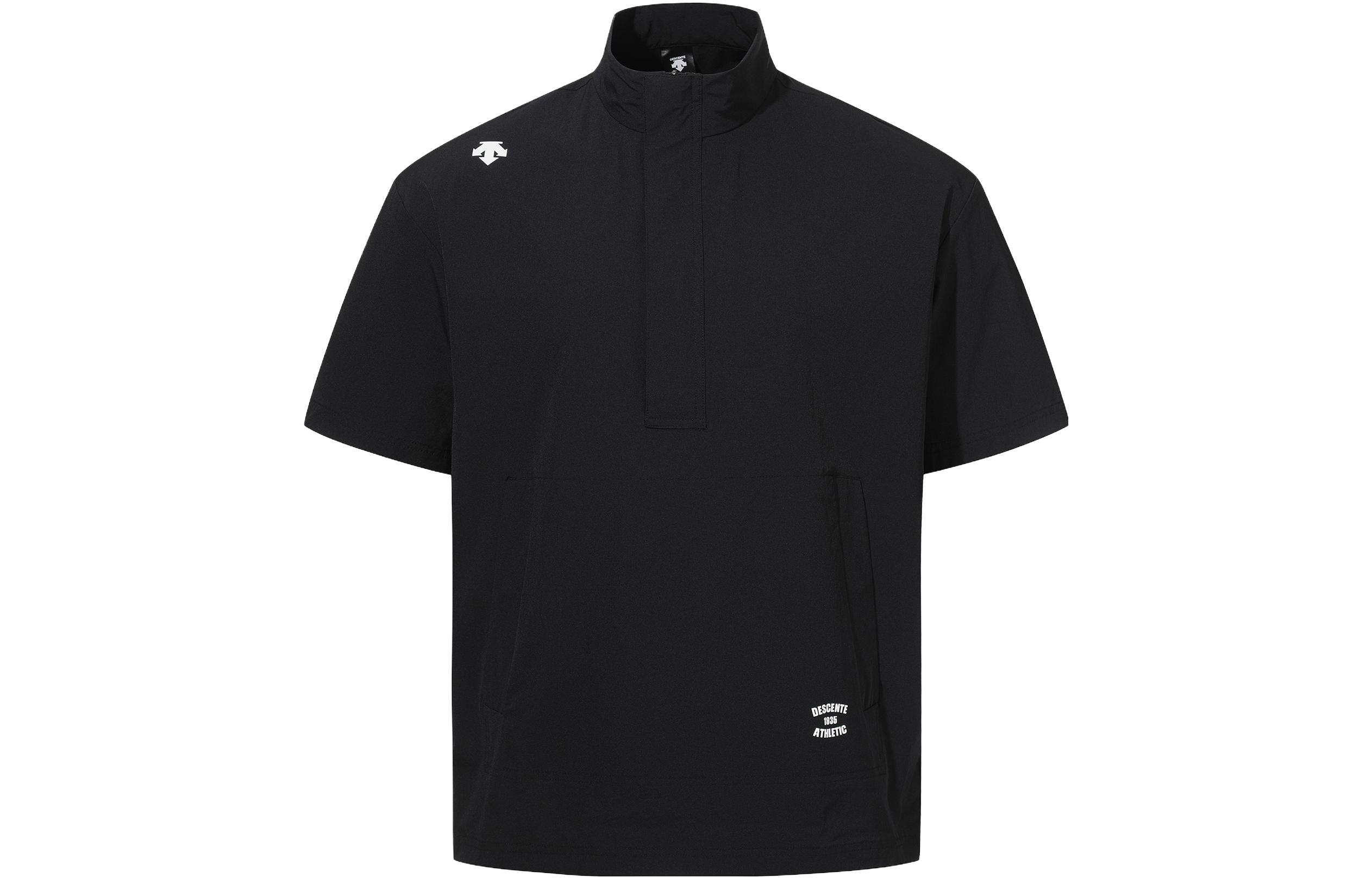 DESCENTE Athletic Letter Print Black Short Sleeve Jacket Unisex SO223TAN42-BLK0