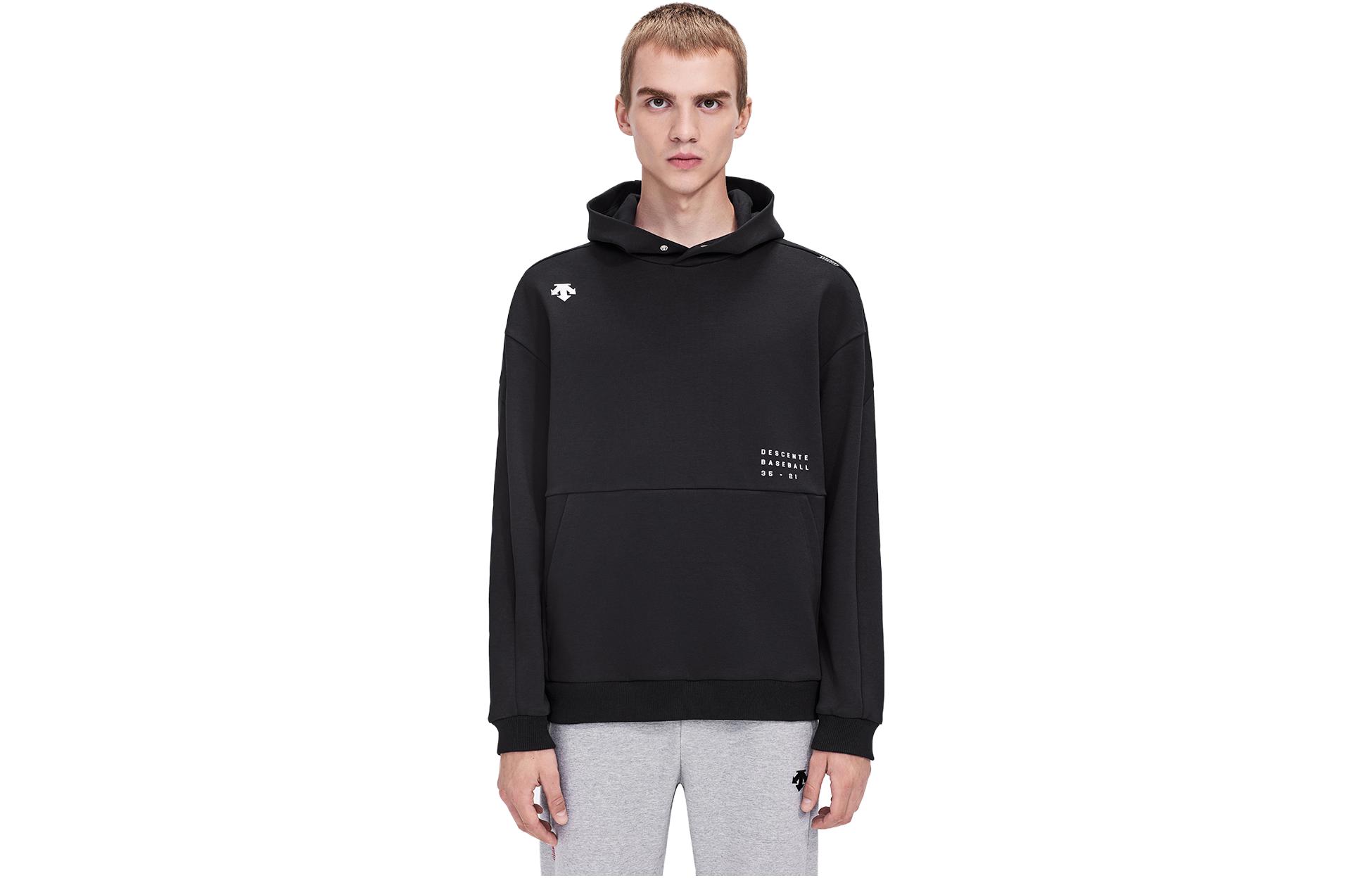 DESCENTE Baseball Style Logo Hoodie - Solid Color Athletic Wear D1421BHD81