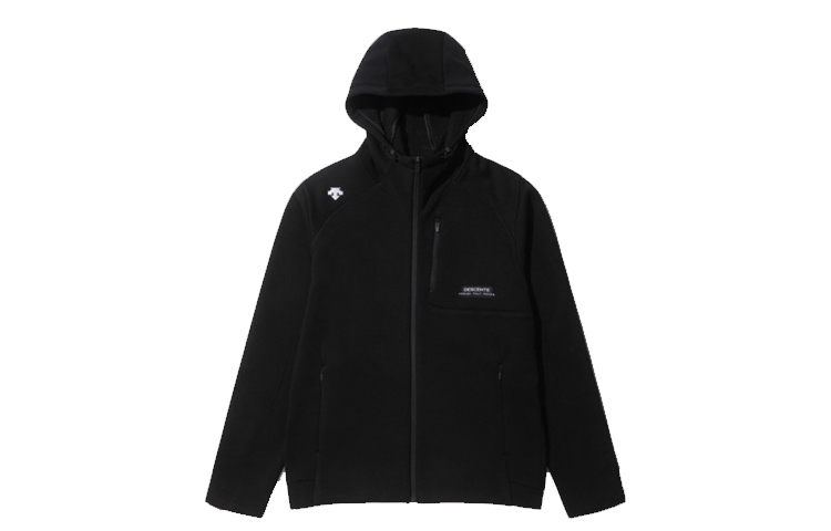 DESCENTE Black Hoodie - Letter Print Long Sleeve Zippered Jacket SN423UFTO4