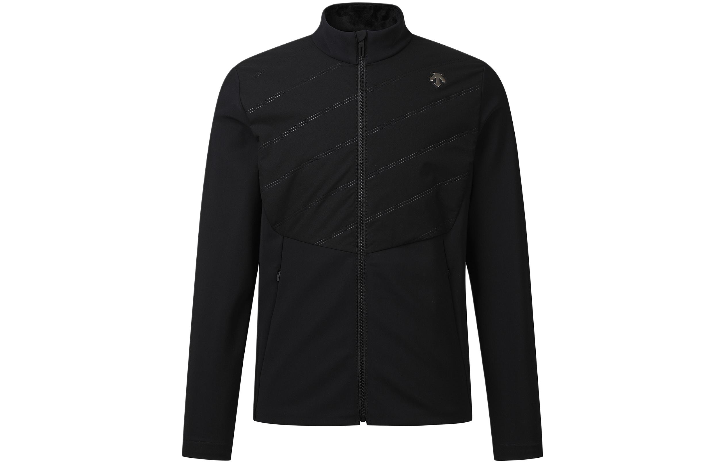 DESCENTE Black Logo Print High-Neck Zip-Up Jacket Long Sleeve DP12MFBL11-BLKG