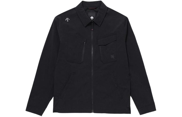 DESCENTE Black Logo Print Zip-Up Polo Collar Jacket for Men SP121DJK25-BLK0