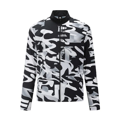 DESCENTE Black Patterned Zip-Up Jacket with Letter Print Trim DP12MFBL25-PBKG
