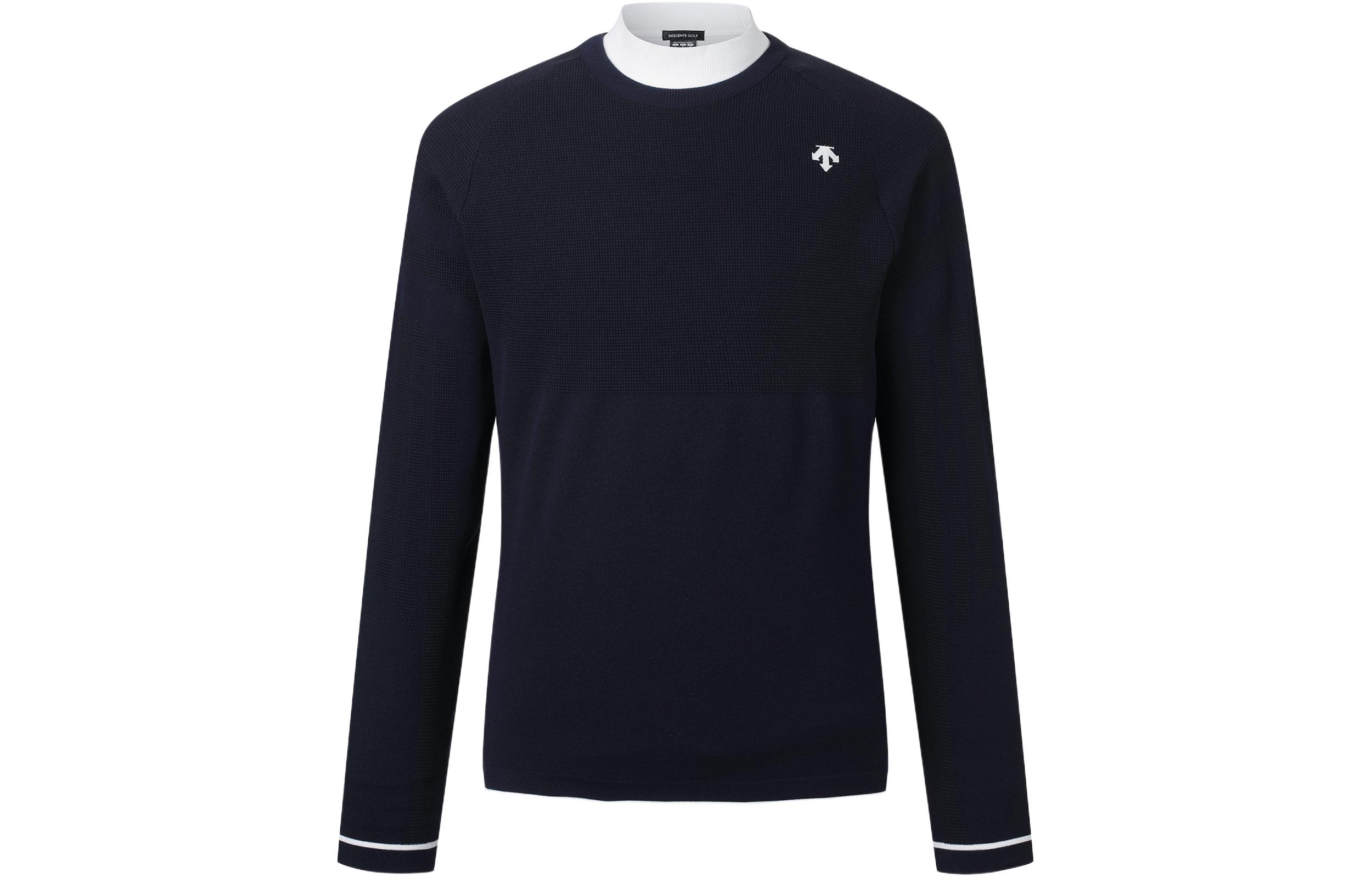 DESCENTE Colorblock Stripe Logo Crewneck Windproof Sweatshirt Navy Blue DP12MFKP12-NAVG