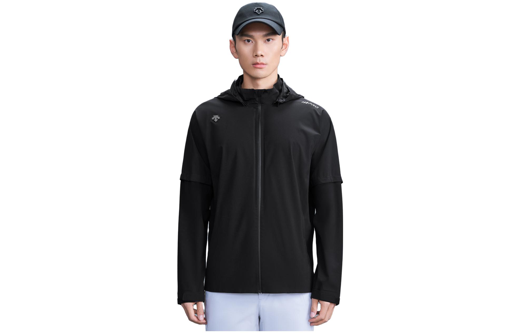 DESCENTE PRO Series Black Hoodie Jacket - Solid Color, Loose Fit G313MPRW21