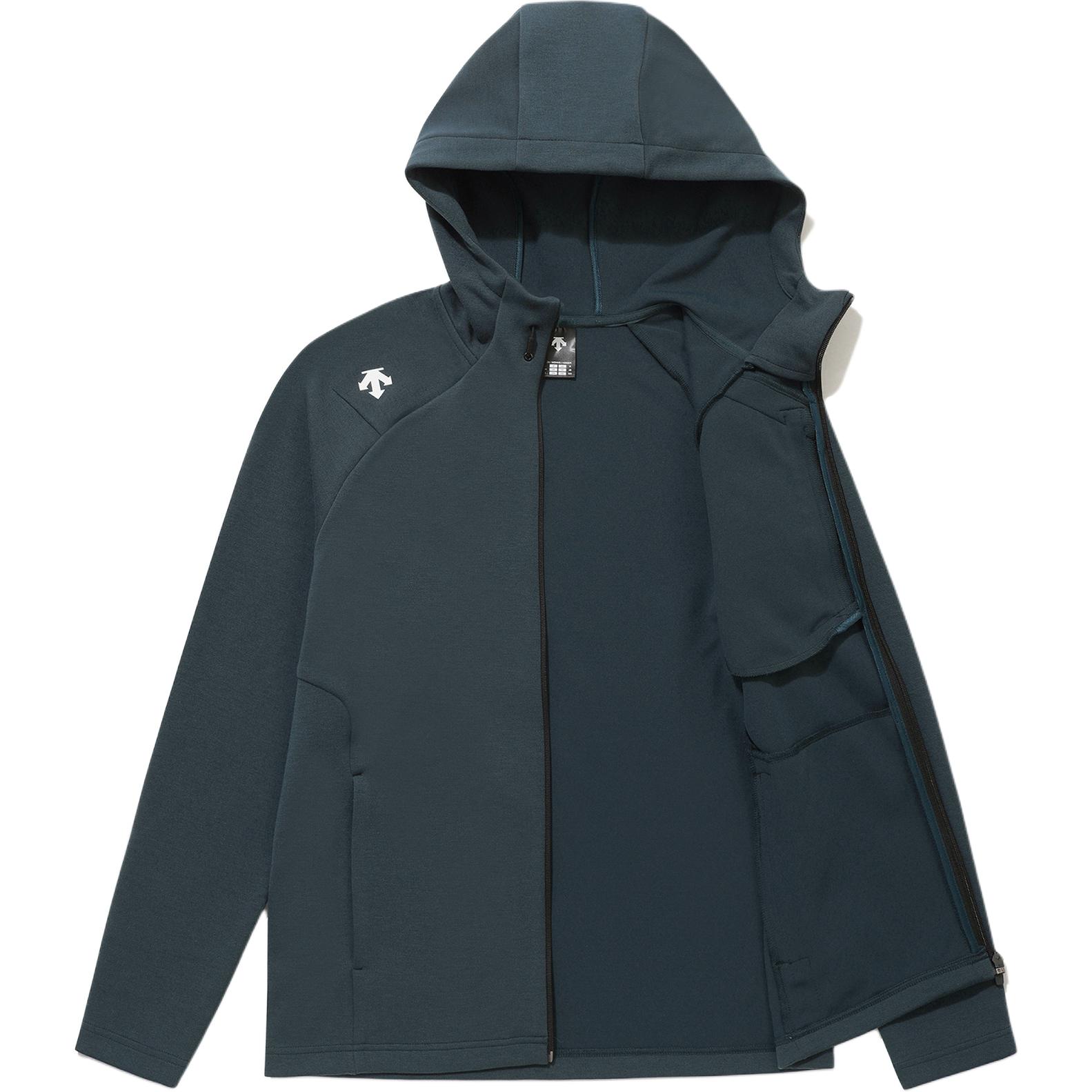 Sizing DESCENTE 運動風純色logo印花連帽拉鍊彈性外套 男女適穿 SP313UFT72