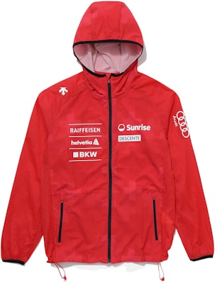 DESCENTE SS24 Swiss Ski x Audi Waterproof Breathable Hooded Jacket. SP221EWB59 Sizing DESCENTE SS24 Swiss Ski x Audi Waterproof Breathable Hooded Jacket. SP221EWB59