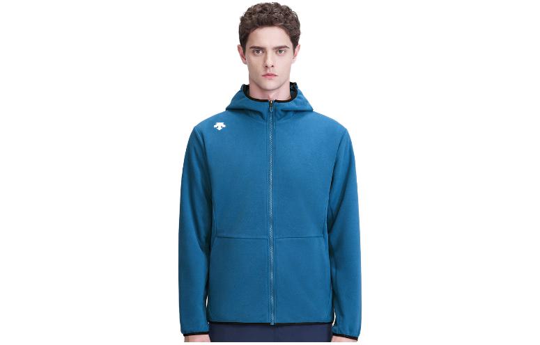DESCENTE Zip-Up Hoodie Jacket with Solid Color Logo Design D2491TKT50