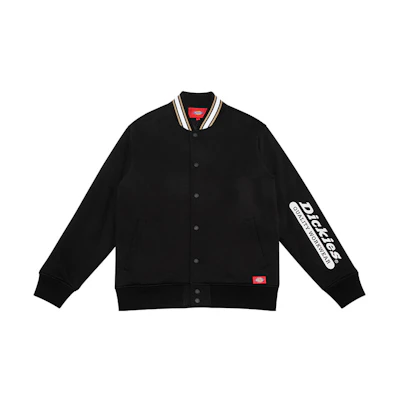 Dickies Black Baseball Collar Fleece Padded Jacket with Sleeve Print DK008131BLK