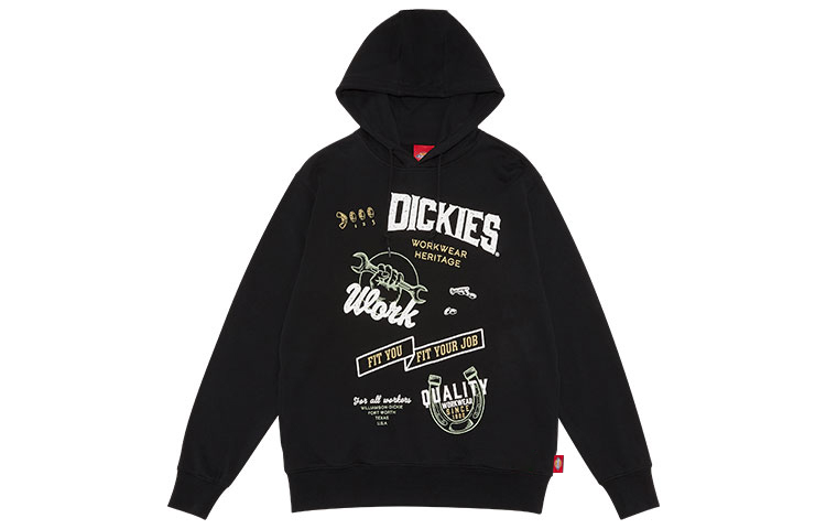 Dickies Black Unisex Hoodie with Letter Pattern Print and Drawstring DK009565BLK