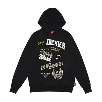 Dickies Black Unisex Hoodie with Letter Pattern Print and Drawstring DK009565BLK