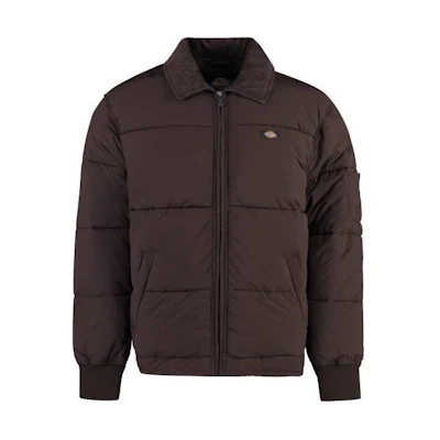Dickies Brown Corduroy Logo Patch Zip-Up Jacket with Ribbed Cuffs DK0A4YEX-D711