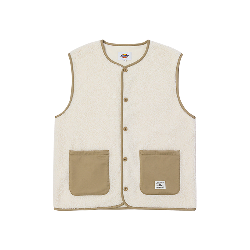 Dickies Cream Sherpa-Lined Sleeveless Jacket Vest Unisex DK011260C10