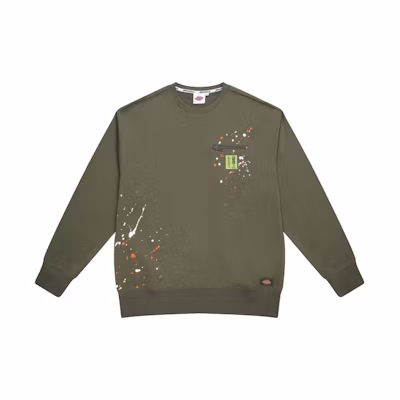 Dickies FW22 Paint Design Long Sleeve Sweatshirt Military Green Men DK011053MGR