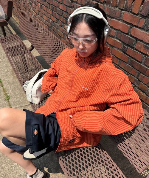 Order Dickies Grid Check Light Windbreaker Orange DIKU251LRJK004OR
