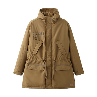 Dickies Khaki Mid-Length Padded Jacket with Logo Backprint and Drawstring DK008016A93