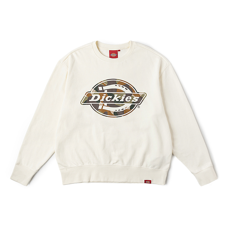 Dickies Logo Crewneck Sweatshirt White Heron Unisex Casual and Comfortable DK0A87ZR-C48