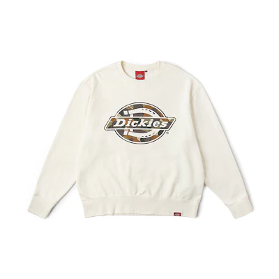 Dickies Logo Crewneck Sweatshirt White Heron Unisex Casual and Comfortable DK0A87ZR-C48