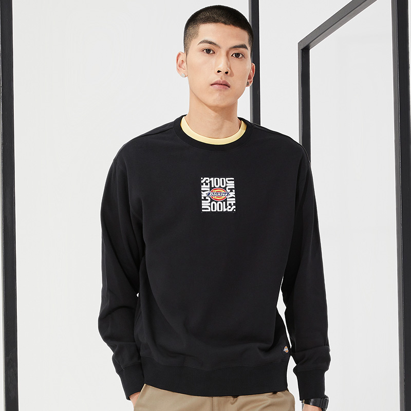 Shop Dickies Logo Embroidered Crewneck Sweatshirt Unisex Black DK010129BLK