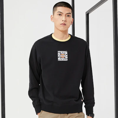 Dickies Logo Embroidered Crewneck Sweatshirt Unisex Black DK010129BLK Shop Dickies Logo Embroidered Crewneck Sweatshirt Unisex Black DK010129BLK