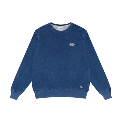 Dickies Logo Embroidered Patch Knit Denim Crewneck Sweatshirt Unisex Indigo Blue DK010131C73