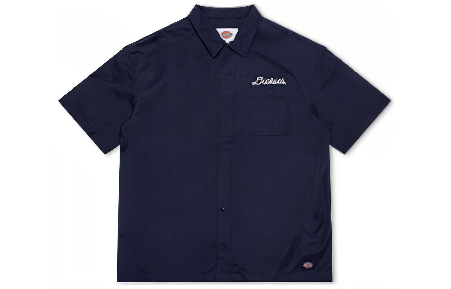 Dickies Logo Embroidered Pocket Button-Up Short Sleeve Shirt Navy Unisex DK010211-B29