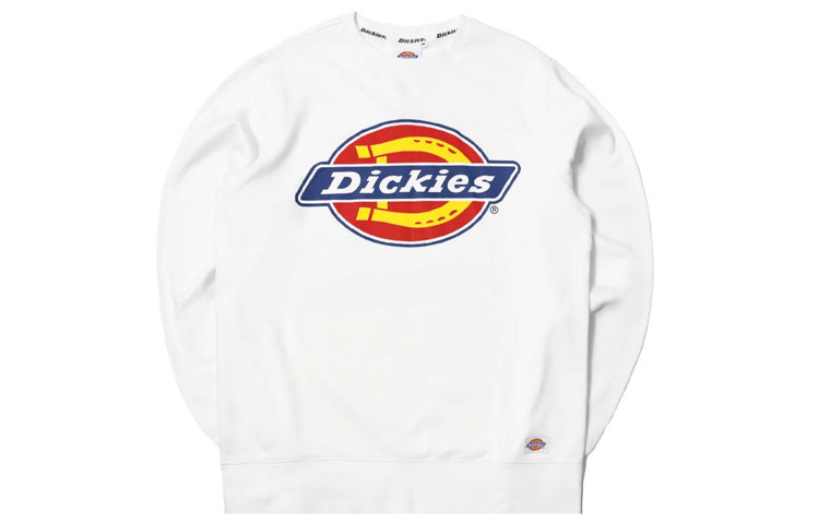 Dickies Logo Print Crewneck Pullover Sweatshirt White Long Sleeve DK008714C4D1