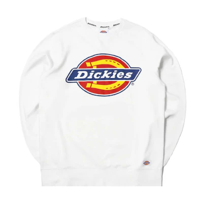 Dickies Logo Print Crewneck Pullover Sweatshirt White Long Sleeve DK008714C4D1
