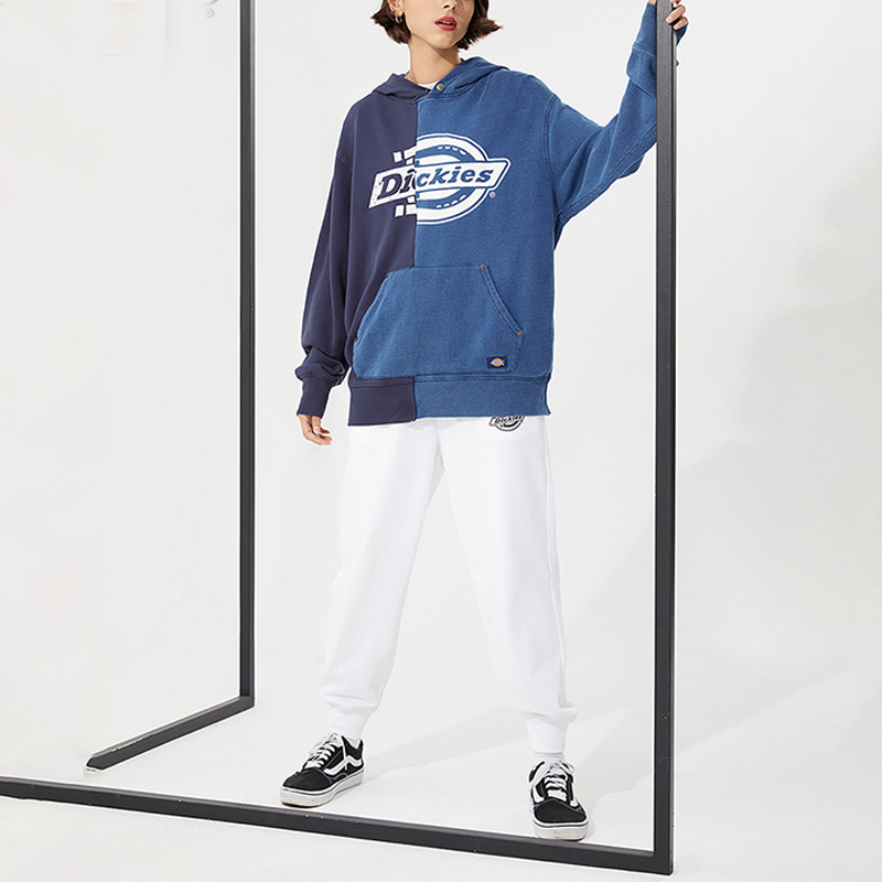 Shop Dickies Logo Print Patchwork Design Cotton Hoodie DK010122