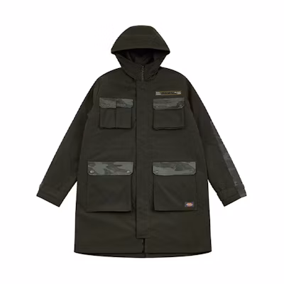 Dickies Logo Printed Quilted Jacket Military Green ( Mid-Length) DK008013A761