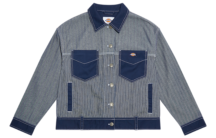 Dickies Navy Striped Workwear Jacket with Multi-Pocket Design DK009501B29