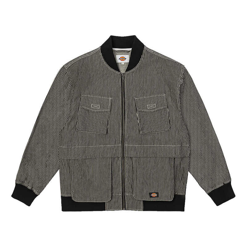 Dickies Striped Stand Collar Jacket Black/Multi-Pocket Casual Design DK010931D97