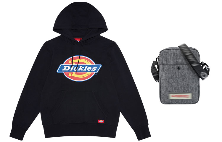 Dickies Unisex Pullover Hoodie with Logo Print + Bag Black DK007060BLKLH