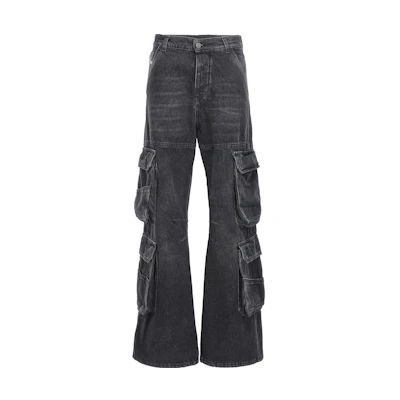 DIESEL 1996 D-Sire FW23 Low-Waist Wide-Leg Cargo Jeans Unisex Gray Black. A118710HLAA-02