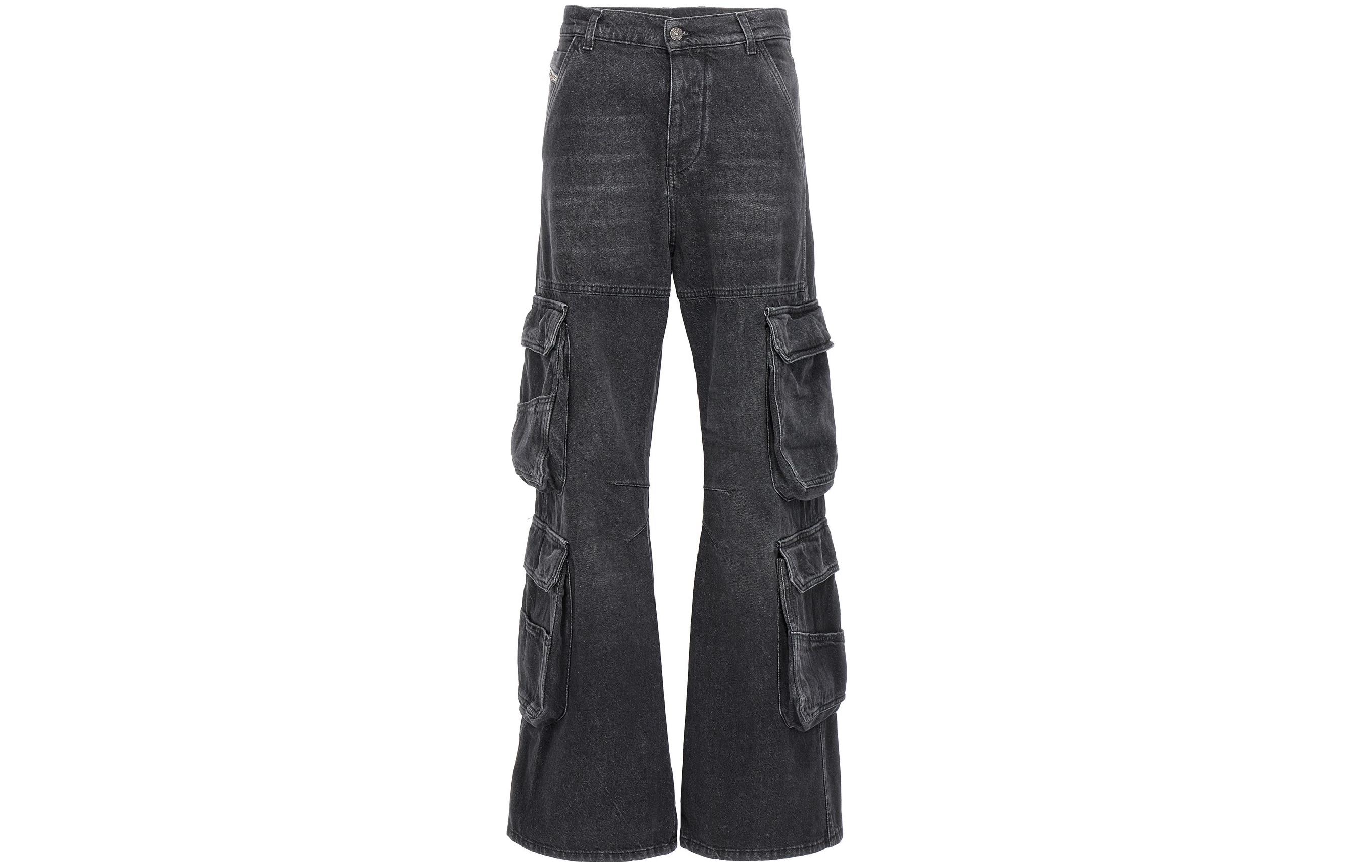 Order DIESEL 1996 D-Sire FW23 Celana Cargo Unisex Low-Waist Wide-Leg Abu-Abu Hitam. A118710HLAA-02