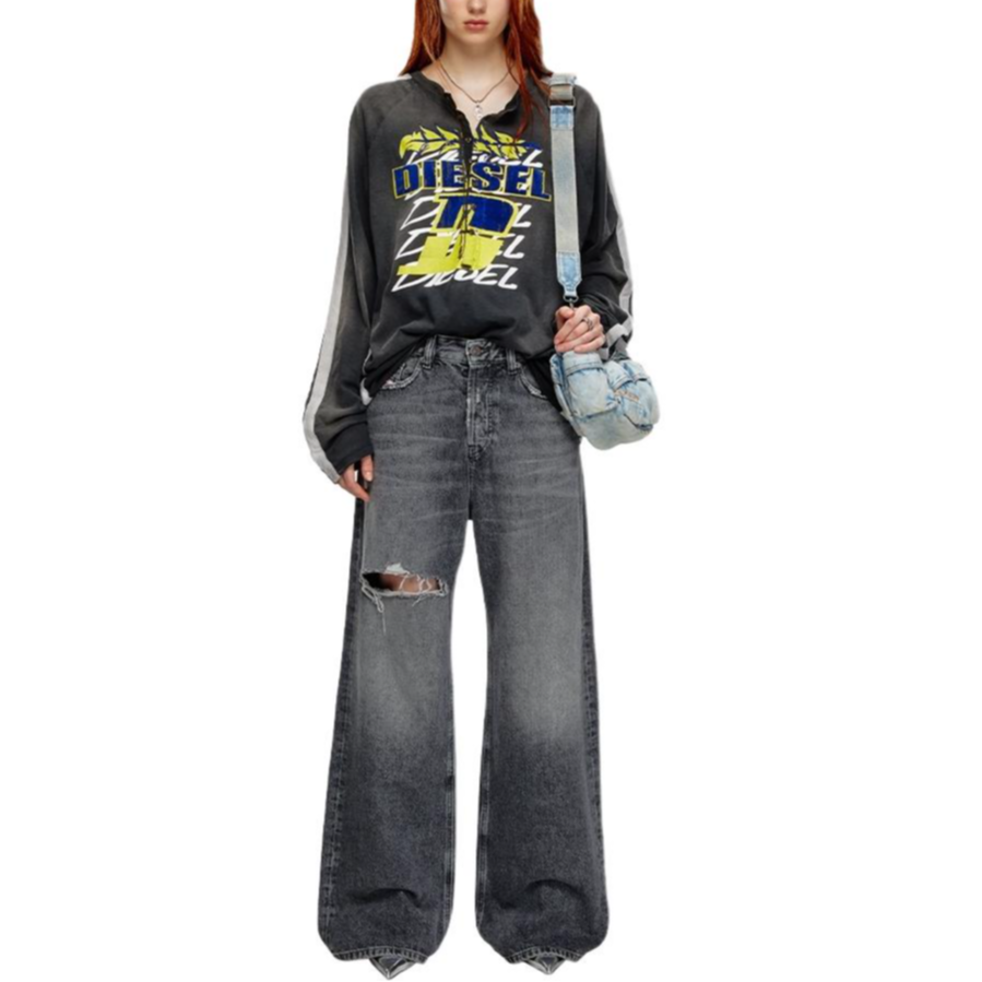 Lookbook DIESEL 1996 D-Sire FW24 ユニセックス ダークグレー ワイドレッグ バギージーンズ A06926007X4-02