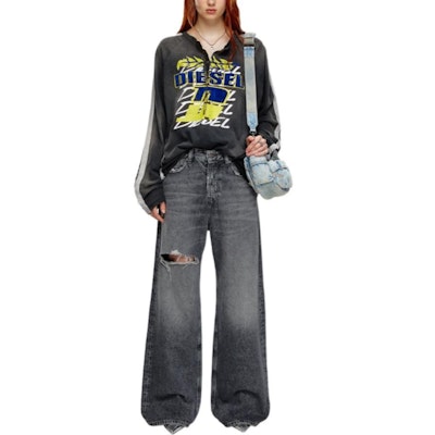 DIESEL 1996 D-Sire FW24 ユニセックス ダークグレー ワイドレッグ バギージーンズ A06926007X4-02 Lookbook DIESEL 1996 D-Sire FW24 ユニセックス ダークグレー ワイドレッグ バギージーンズ A06926007X4-02