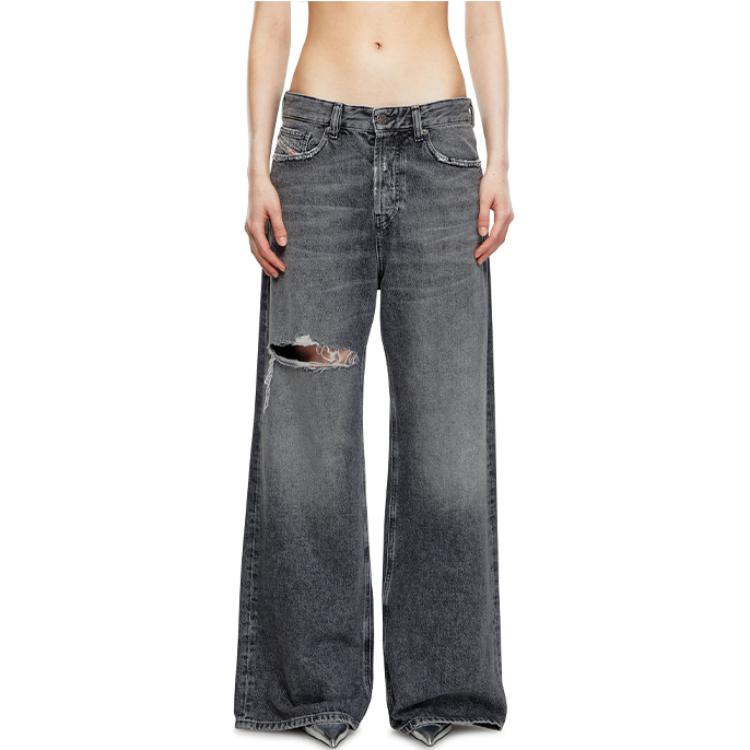 Shop DIESEL 1996 D-Sire FW24 ユニセックス ダークグレー ワイドレッグ バギージーンズ A06926007X4-02