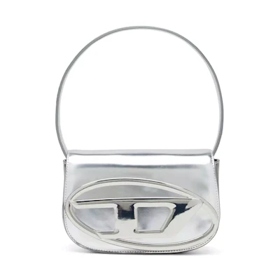 Diesel 1DR Shoulder Bag Mirrored Leather Silver
