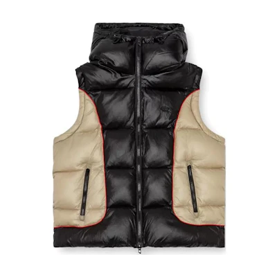 DIESEL 24FW Black/Beige Patchwork Logo Embroidered Hoodie Vest Jacket A144060DBCH-9XX