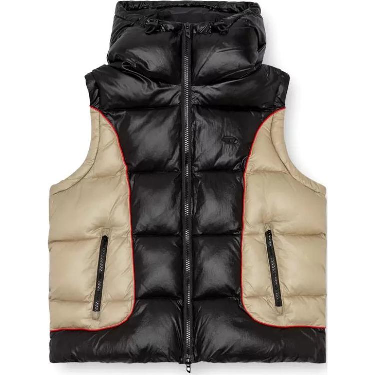 Order DIESEL 24FW  Black/Beige Patchwork Logo Embroidered Hoodie Vest Jacket A144060DBCH-9XX