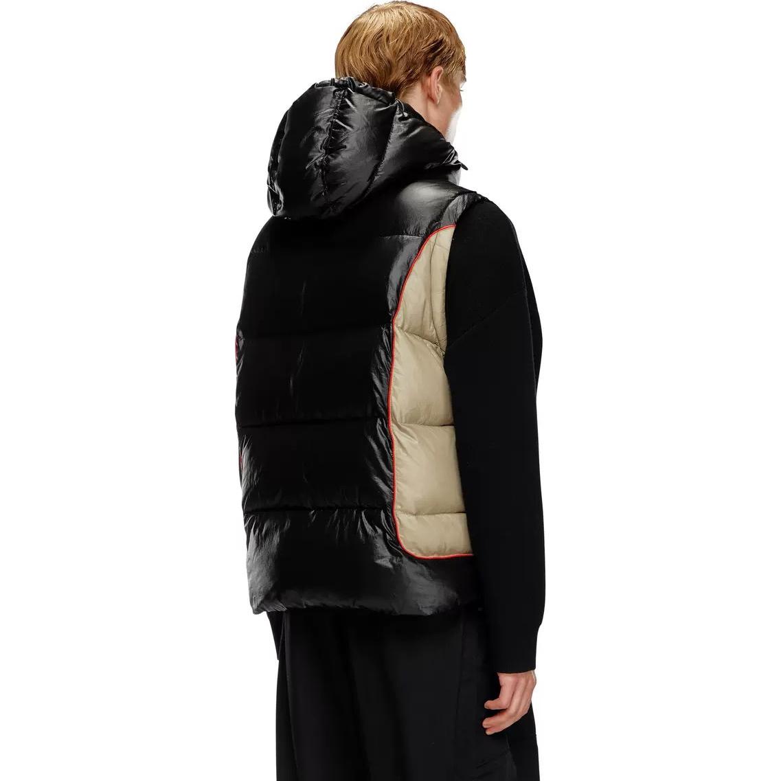 Shop DIESEL 24FW  Black/Beige Patchwork Logo Embroidered Hoodie Vest Jacket A144060DBCH-9XX