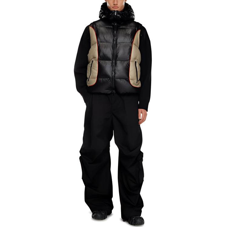 Purchase DIESEL 24FW  Black/Beige Patchwork Logo Embroidered Hoodie Vest Jacket A144060DBCH-9XX