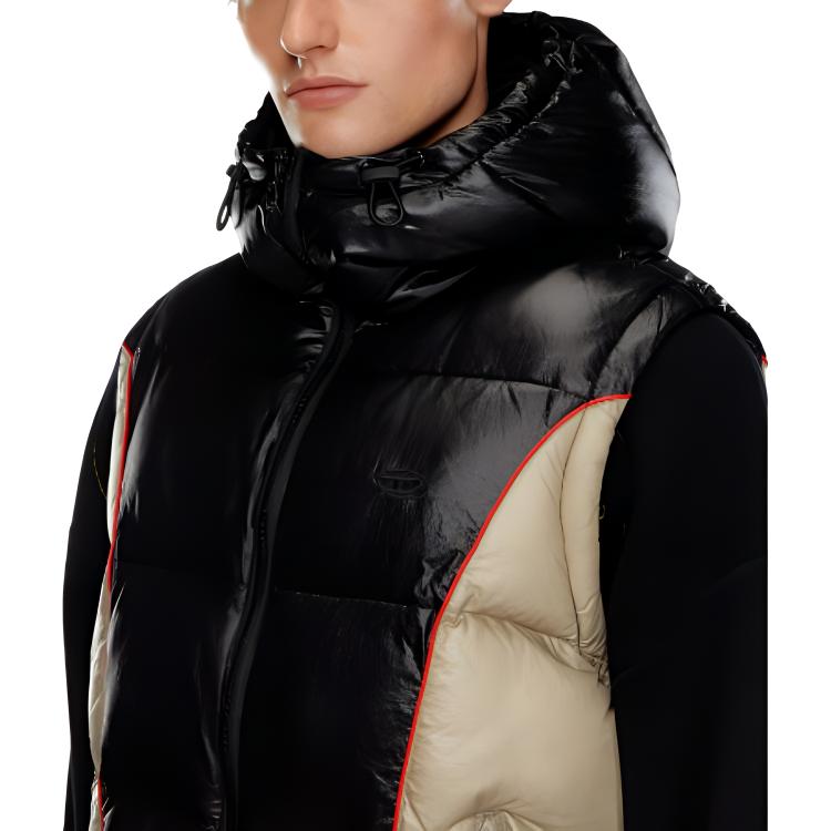 Details for DIESEL 24FW  Black/Beige Patchwork Logo Embroidered Hoodie Vest Jacket A144060DBCH-9XX