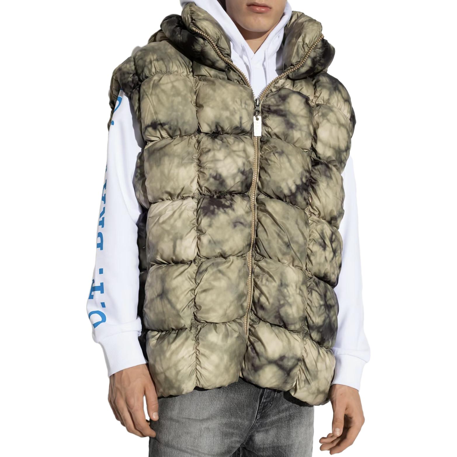 Sizing DIESEL Beige Tie-Dye Vest Lengan Tanpa Hud Zip untuk Lelaki/Wanita. A095200DGAN-7BD