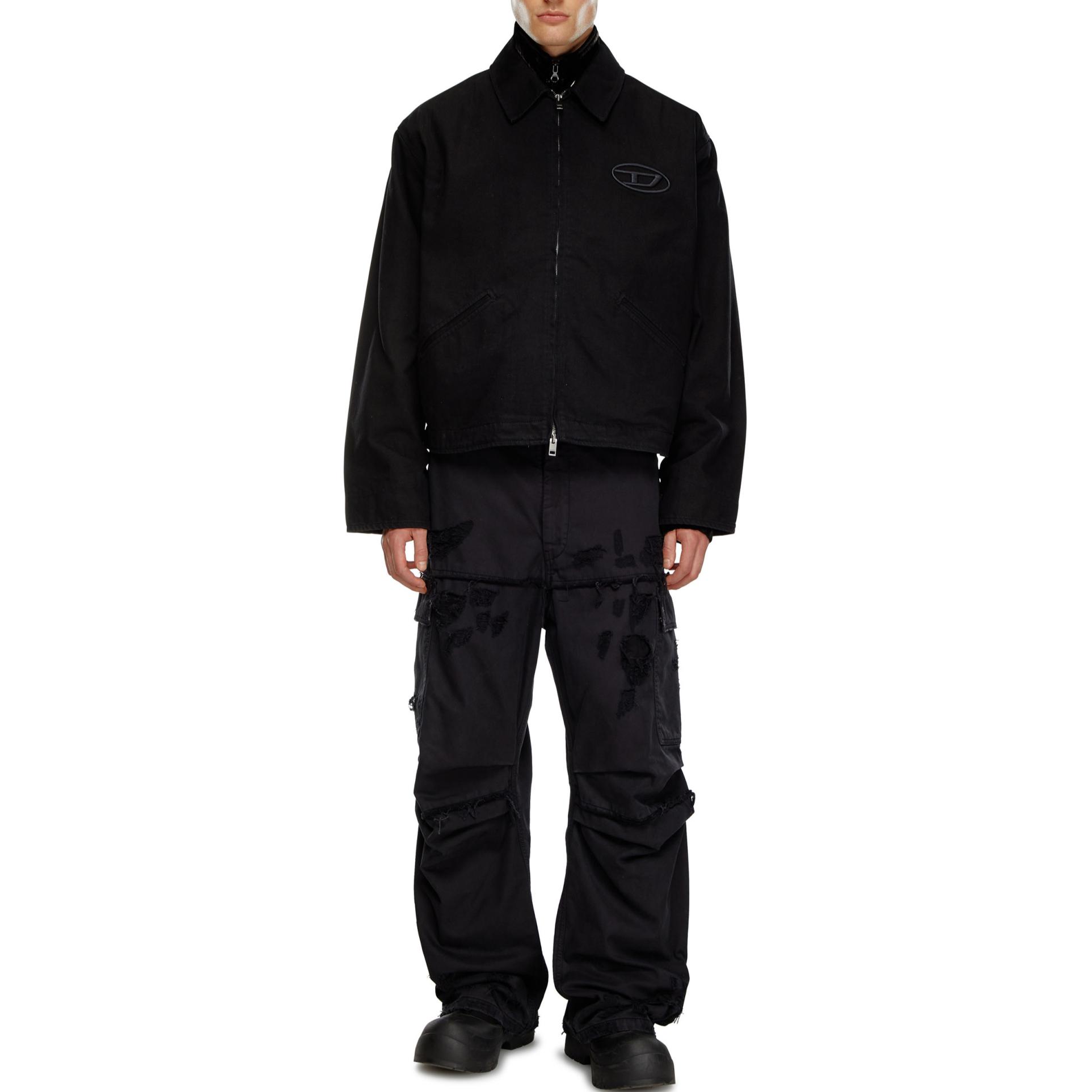 Shop DIESEL 黑色缝线刺绣破洞补丁宽松夹克. A141470LIBQ-9XX